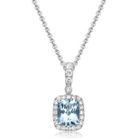 Cushion Cut Aquamarine, Diamond and Blue Sapphire Pendant Necklace in 18K White Gold by Charles Krypell