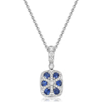 Cushion Cut Aquamarine, Diamond and Blue Sapphire Pendant Necklace in 18K White Gold by Charles Krypell