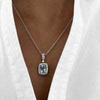 Cushion Cut Aquamarine, Diamond and Blue Sapphire Pendant Necklace in 18K White Gold by Charles Krypell