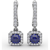 Cushion Cut Blue Sapphire Dangle Earrings with Diamond Halo by Fana - 0.97 Carat Total Gemstone Weight
