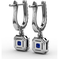 Cushion Cut Blue Sapphire Dangle Earrings with Diamond Halo by Fana - 0.97 Carat Total Gemstone Weight