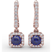 Cushion Cut Blue Sapphire Dangle Earrings with Diamond Halo by Fana - 0.97 Carat Total Gemstone Weight