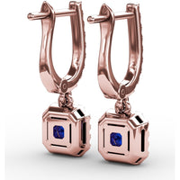 Cushion Cut Blue Sapphire Dangle Earrings with Diamond Halo by Fana - 0.97 Carat Total Gemstone Weight