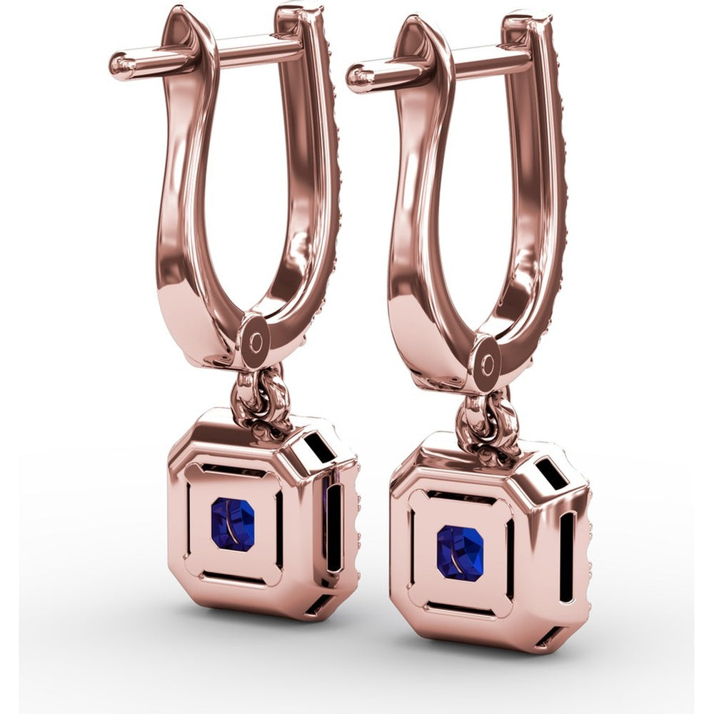 Cushion Cut Blue Sapphire Dangle Earrings with Diamond Halo by Fana - 0.97 Carat Total Gemstone Weight