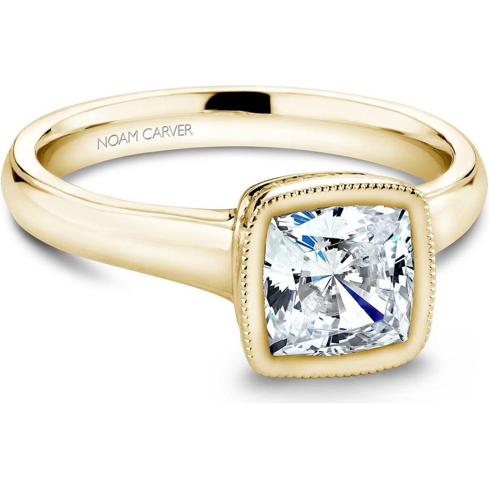 Cushion Cut Diamond Engagement Ring with Bezel Setting and Halo in Yellow Gold by Noam Carver<em> - Choose Your Center Diamond: 1 to 5 Carats, Sustainable Lab-Grown or Natural Earth-Mined</em>