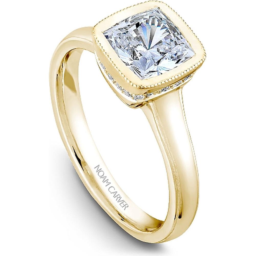 Cushion Cut Diamond Engagement Ring with Bezel Setting and Halo in Yellow Gold by Noam Carver<em> - Choose Your Center Diamond: 1 to 5 Carats, Sustainable Lab-Grown or Natural Earth-Mined</em>