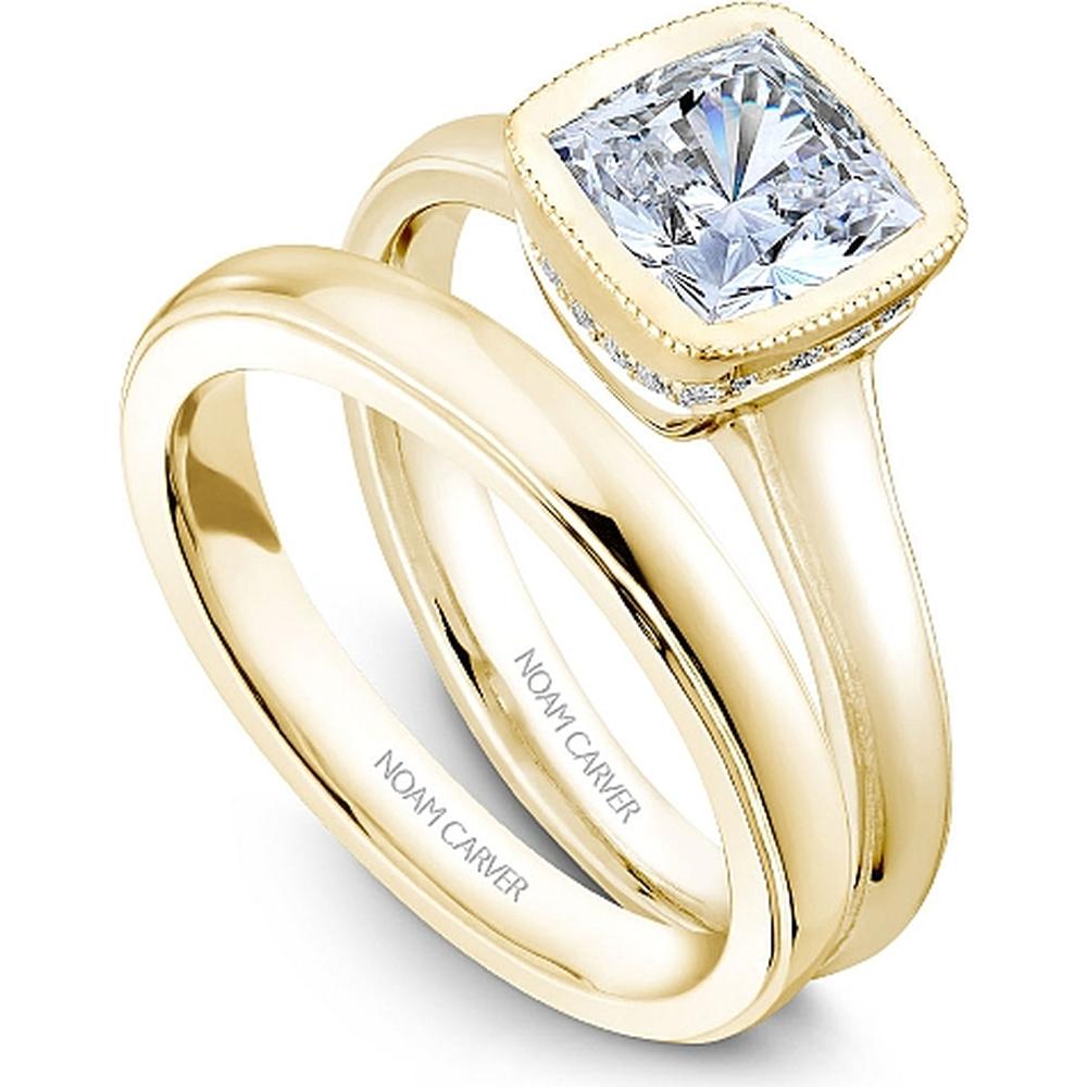 Cushion Cut Diamond Engagement Ring with Bezel Setting and Halo in Yellow Gold by Noam Carver<em> - Choose Your Center Diamond: 1 to 5 Carats, Sustainable Lab-Grown or Natural Earth-Mined</em>