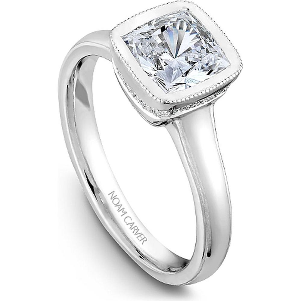 Cushion Cut Diamond Engagement Ring with Bezel Setting and Micro-Pav&eacute; Halo in White Gold by Noam Carver<em> - Choose Your Center Diamond: 1 to 5 Carats, Sustainable Lab-Grown or Natural Earth-Mined</em>