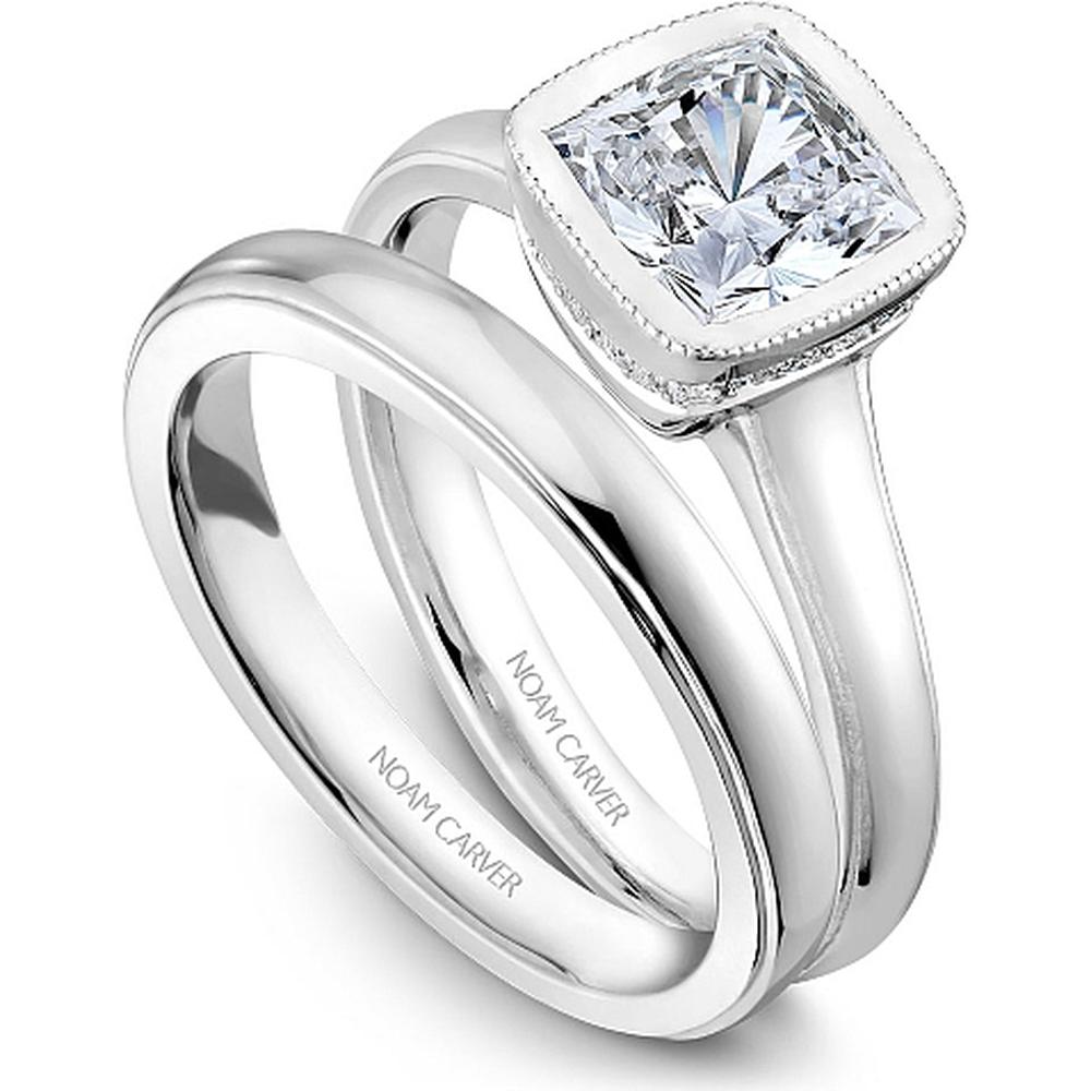 Cushion Cut Diamond Engagement Ring with Bezel Setting and Micro-Pav&eacute; Halo in White Gold by Noam Carver<em> - Choose Your Center Diamond: 1 to 5 Carats, Sustainable Lab-Grown or Natural Earth-Mined</em>