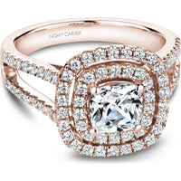 Cushion Cut Diamond Engagement Ring with Double Halo, Pavé Split Shank, and Lattice Gallery in Rose Gold by Noam Carver<em> - Choose Your Center Diamond: 1 to 5 Carats, Sustainable Lab-Grown or Natural Earth-Mined</em>
