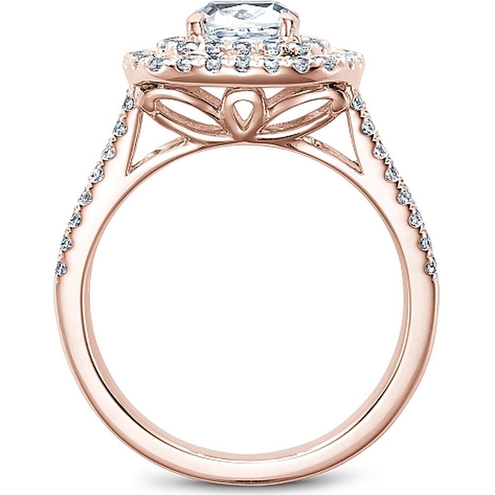 Cushion Cut Diamond Engagement Ring with Double Halo, Pavé Split Shank, and Lattice Gallery in Rose Gold by Noam Carver<em> - Choose Your Center Diamond: 1 to 5 Carats, Sustainable Lab-Grown or Natural Earth-Mined</em>