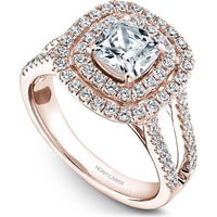 Cushion Cut Diamond Engagement Ring with Double Halo, Pavé Split Shank, and Lattice Gallery in Rose Gold by Noam Carver<em> - Choose Your Center Diamond: 1 to 5 Carats, Sustainable Lab-Grown or Natural Earth-Mined</em>