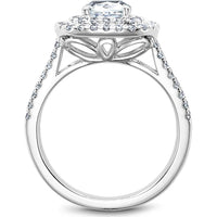 Cushion Cut Diamond Engagement Ring with Double Halo, Pavé Split Shank, and Lattice Gallery in White Gold by Noam Carver<em> - Choose Your Center Diamond: 1 to 5 Carats, Sustainable Lab-Grown or Natural Earth-Mined</em>
