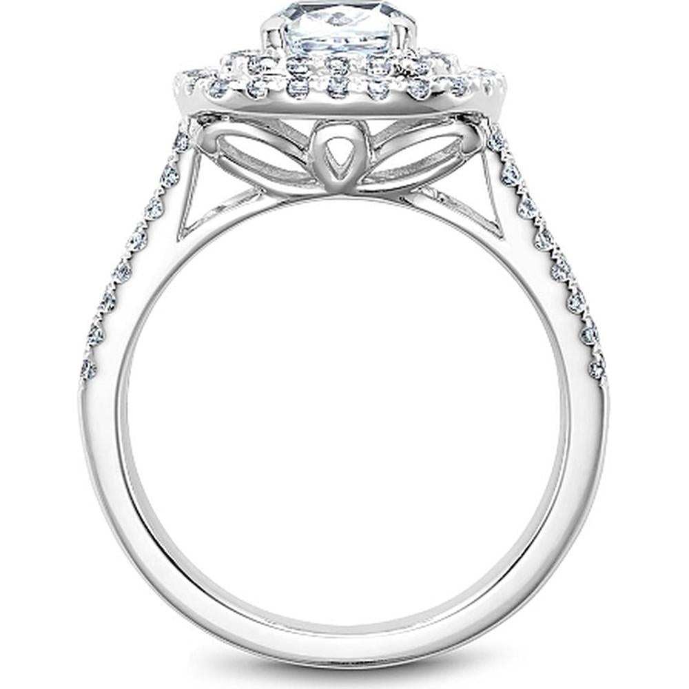 Cushion Cut Diamond Engagement Ring with Double Halo, Pavé Split Shank, and Lattice Gallery in White Gold by Noam Carver<em> - Choose Your Center Diamond: 1 to 5 Carats, Sustainable Lab-Grown or Natural Earth-Mined</em>
