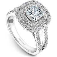 Cushion Cut Diamond Engagement Ring with Double Halo, Pavé Split Shank, and Lattice Gallery in White Gold by Noam Carver<em> - Choose Your Center Diamond: 1 to 5 Carats, Sustainable Lab-Grown or Natural Earth-Mined</em>