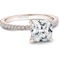 Cushion Cut Diamond Engagement Ring with Four-Prong Setting and Pavé Band in Rose Gold by Noam Carver<em> - Choose Your Center Diamond: 1 to 5 Carats, Sustainable Lab-Grown or Natural Earth-Mined</em>