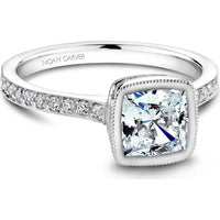 Cushion-Cut Diamond Engagement Ring with Halo and Micro-Pav&eacute; Band in White Gold by Noam Carver<em> - Choose Your Center Diamond: 1 to 5 Carats, Sustainable Lab-Grown or Natural Earth-Mined</em>