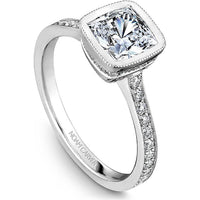 Cushion-Cut Diamond Engagement Ring with Halo and Micro-Pav&eacute; Band in White Gold by Noam Carver<em> - Choose Your Center Diamond: 1 to 5 Carats, Sustainable Lab-Grown or Natural Earth-Mined</em>