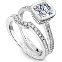 Cushion-Cut Diamond Engagement Ring with Halo and Micro-Pav&eacute; Band in White Gold by Noam Carver<em> - Choose Your Center Diamond: 1 to 5 Carats, Sustainable Lab-Grown or Natural Earth-Mined</em>