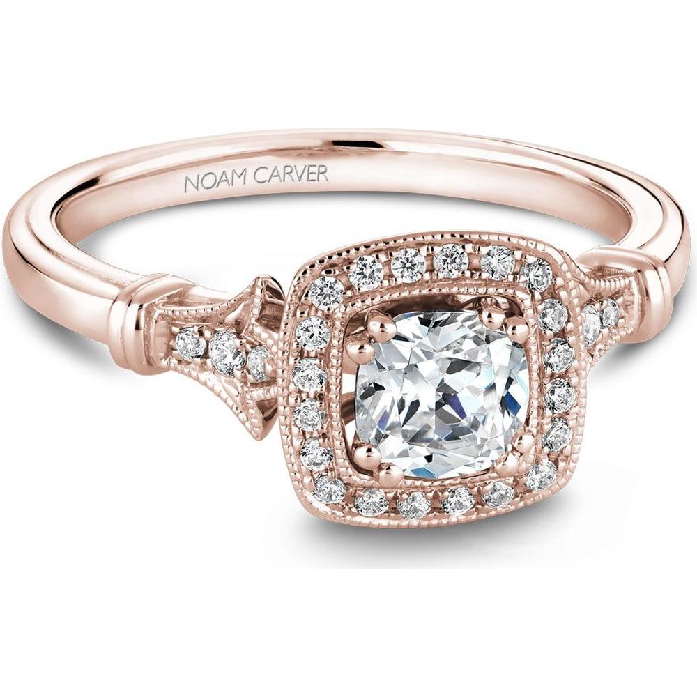 Cushion Cut Diamond Engagement Ring with Halo and Milgrain Detail in Rose Gold by Noam Carver<em> - Choose Your Center Diamond: 1 to 5 Carats, Sustainable Lab-Grown or Natural Earth-Mined</em>