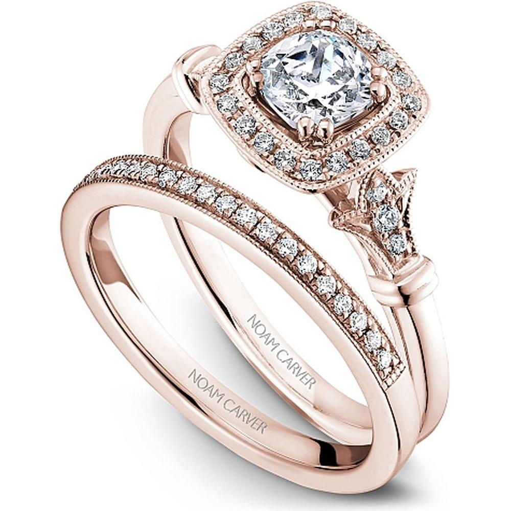 Cushion Cut Diamond Engagement Ring with Halo and Milgrain Detail in Rose Gold by Noam Carver<em> - Choose Your Center Diamond: 1 to 5 Carats, Sustainable Lab-Grown or Natural Earth-Mined</em>