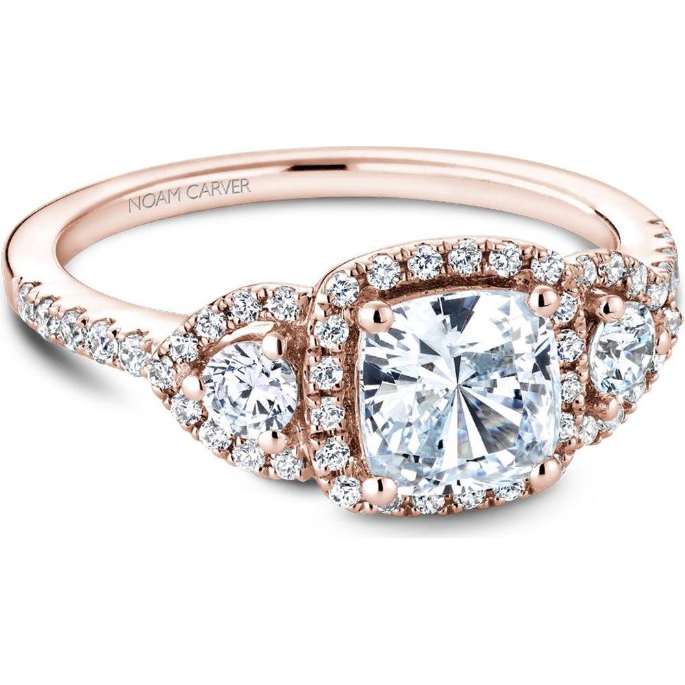 Cushion Cut Diamond Engagement Ring with Halo and Pavé Band in Rose Gold by Noam Carver<em> - Choose Your Center Diamond: 1 to 5 Carats, Sustainable Lab-Grown or Natural Earth-Mined</em>