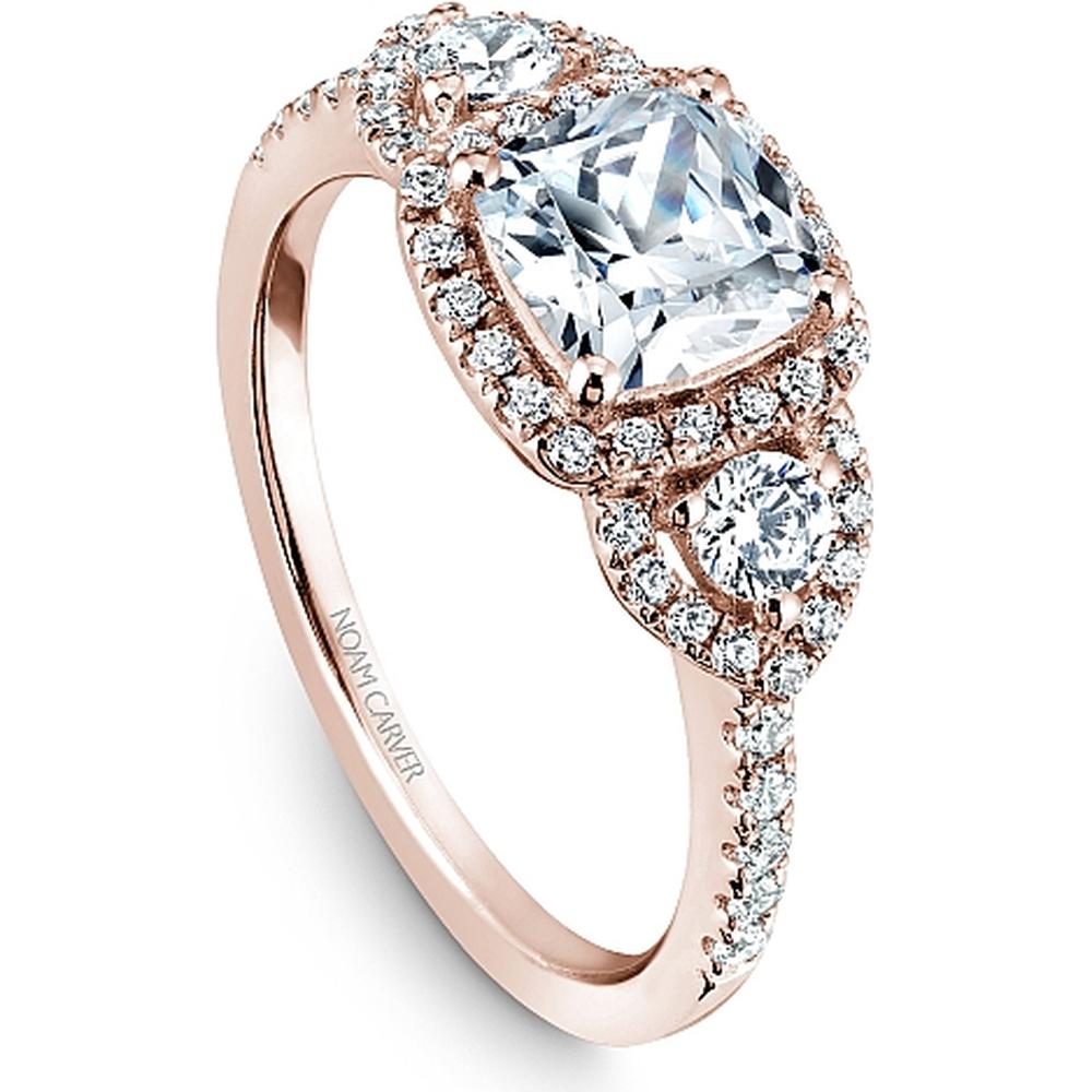 Cushion Cut Diamond Engagement Ring with Halo and Pavé Band in Rose Gold by Noam Carver<em> - Choose Your Center Diamond: 1 to 5 Carats, Sustainable Lab-Grown or Natural Earth-Mined</em>