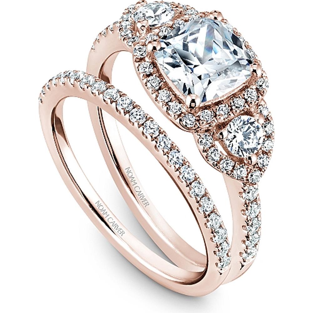 Cushion Cut Diamond Engagement Ring with Halo and Pavé Band in Rose Gold by Noam Carver<em> - Choose Your Center Diamond: 1 to 5 Carats, Sustainable Lab-Grown or Natural Earth-Mined</em>