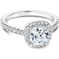 Cushion Cut Diamond Engagement Ring with Halo and Pav&eacute; Band in White Gold by Noam Carver<em> - Choose Your Center Diamond: 1 to 5 Carats, Sustainable Lab-Grown or Natural Earth-Mined</em>