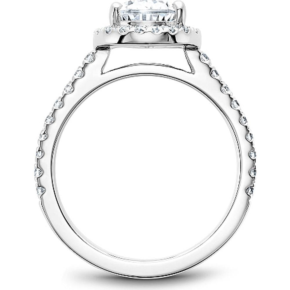 Cushion Cut Diamond Engagement Ring with Halo and Pav&eacute; Band in White Gold by Noam Carver<em> - Choose Your Center Diamond: 1 to 5 Carats, Sustainable Lab-Grown or Natural Earth-Mined</em>