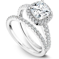 Cushion Cut Diamond Engagement Ring with Halo and Pav&eacute; Band in White Gold by Noam Carver<em> - Choose Your Center Diamond: 1 to 5 Carats, Sustainable Lab-Grown or Natural Earth-Mined</em>