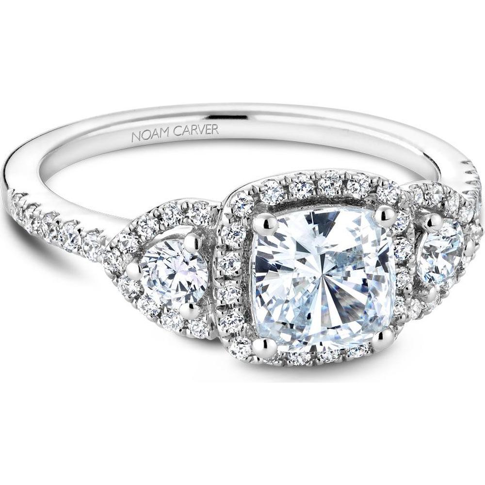 Cushion Cut Diamond Engagement Ring with Halo and Pavé Diamonds in White Gold by Noam Carver<em> - Choose Your Center Diamond: 1 to 5 Carats, Sustainable Lab-Grown or Natural Earth-Mined</em>