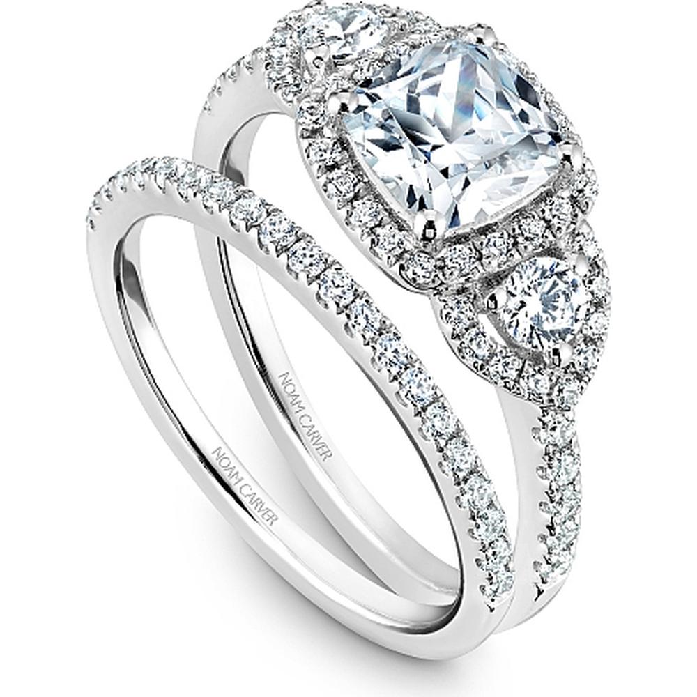 Cushion Cut Diamond Engagement Ring with Halo and Pavé Diamonds in White Gold by Noam Carver<em> - Choose Your Center Diamond: 1 to 5 Carats, Sustainable Lab-Grown or Natural Earth-Mined</em>