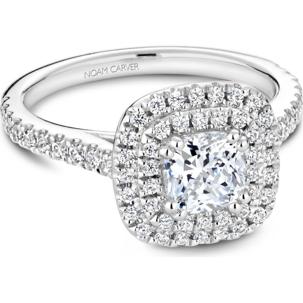 Cushion Cut Diamond Engagement Ring with Halo and Pavé-Set Band in White Gold by Noam Carver<em> - Choose Your Center Diamond: 1 to 5 Carats, Sustainable Lab-Grown or Natural Earth-Mined</em>