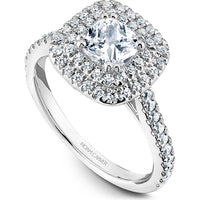 Cushion Cut Diamond Engagement Ring with Halo and Pavé-Set Band in White Gold by Noam Carver<em> - Choose Your Center Diamond: 1 to 5 Carats, Sustainable Lab-Grown or Natural Earth-Mined</em>