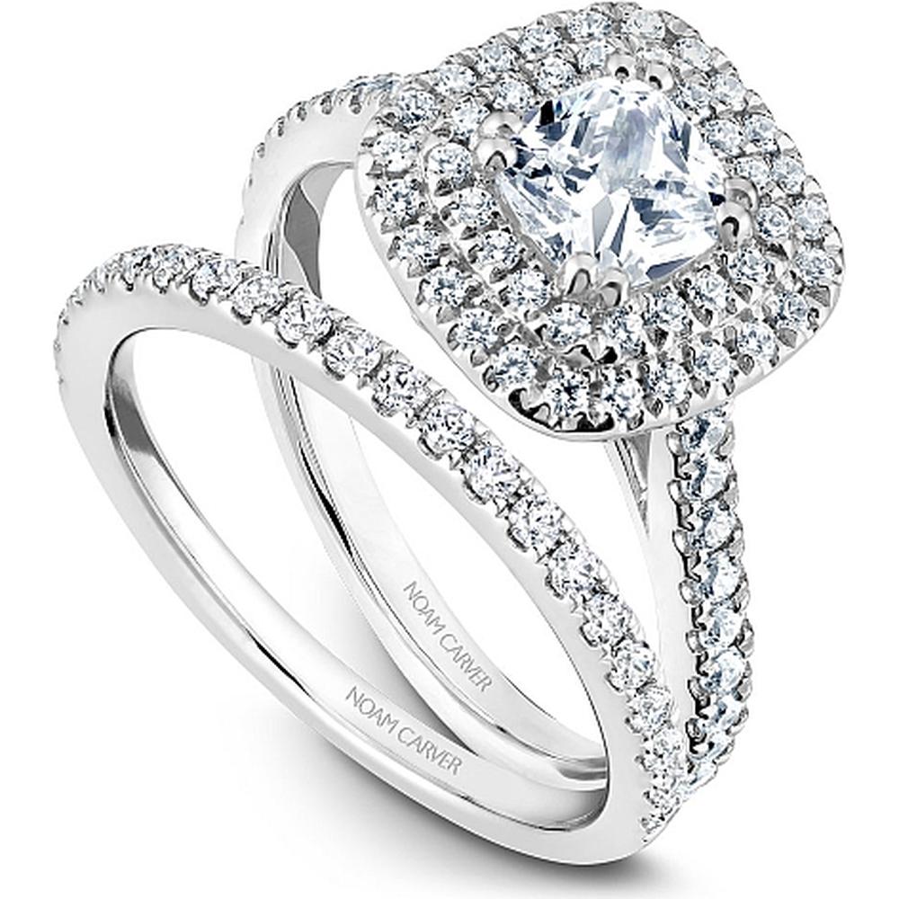 Cushion Cut Diamond Engagement Ring with Halo and Pavé-Set Band in White Gold by Noam Carver<em> - Choose Your Center Diamond: 1 to 5 Carats, Sustainable Lab-Grown or Natural Earth-Mined</em>