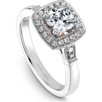 Cushion Cut Diamond Engagement Ring with Halo and Rose Gold Floral Accents by Noam Carver<em> - Choose Your Center Diamond: 1 to 5 Carats, Sustainable Lab-Grown or Natural Earth-Mined</em>