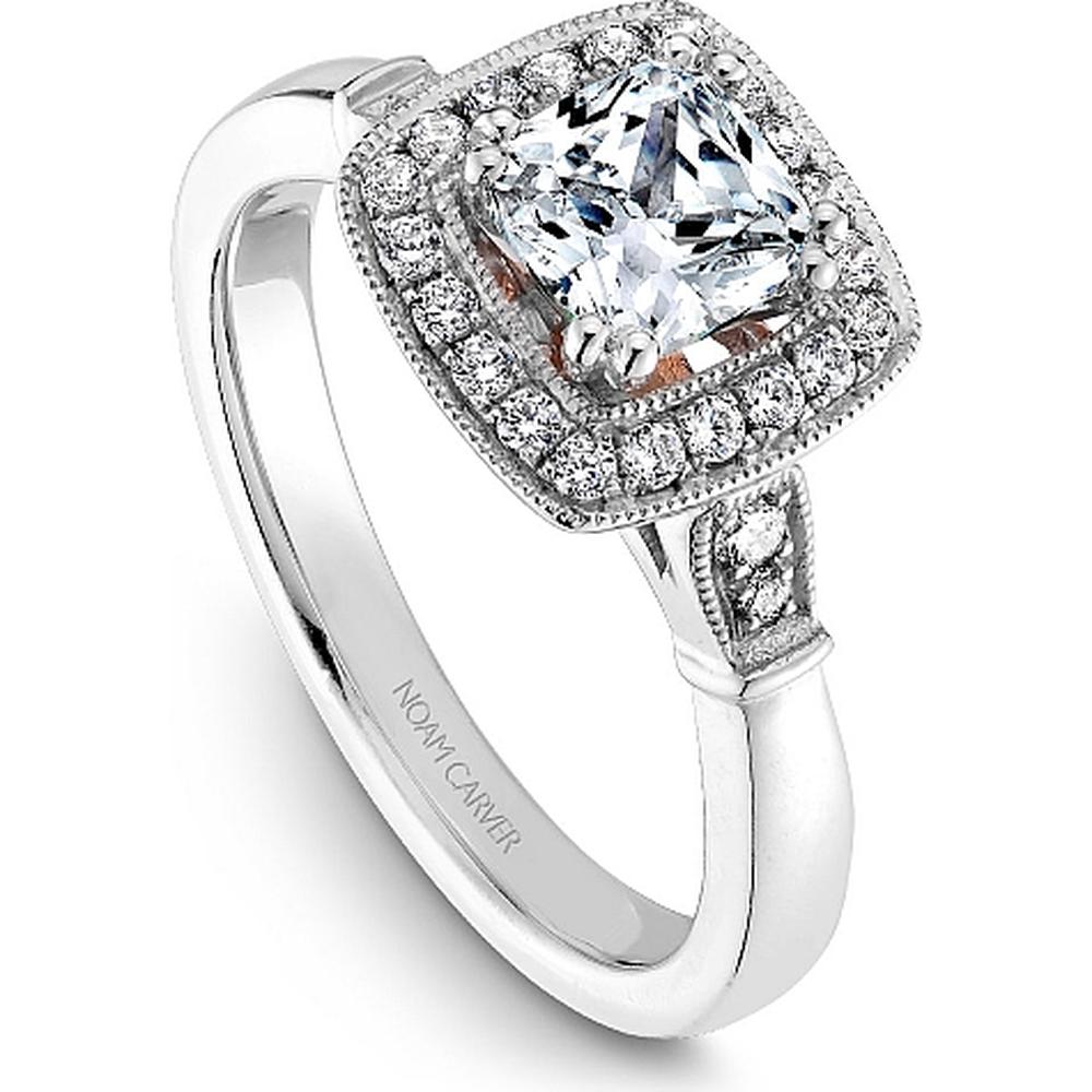 Cushion Cut Diamond Engagement Ring with Halo and Rose Gold Floral Accents by Noam Carver<em> - Choose Your Center Diamond: 1 to 5 Carats, Sustainable Lab-Grown or Natural Earth-Mined</em>