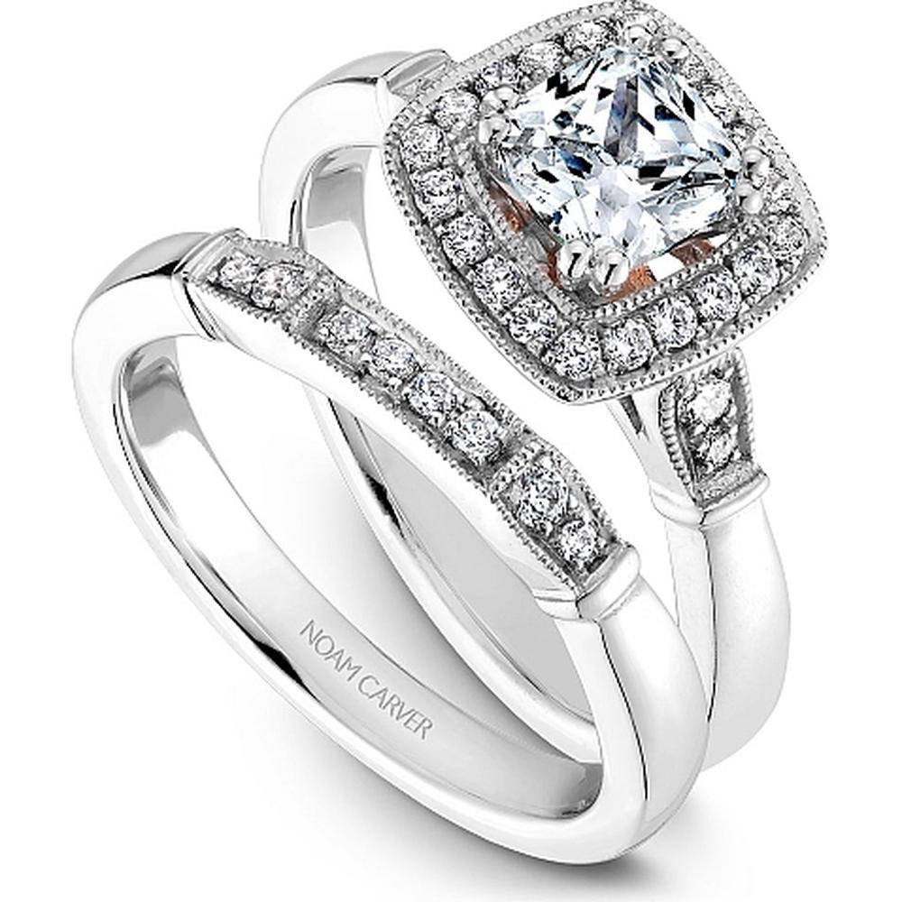 Cushion Cut Diamond Engagement Ring with Halo and Rose Gold Floral Accents by Noam Carver<em> - Choose Your Center Diamond: 1 to 5 Carats, Sustainable Lab-Grown or Natural Earth-Mined</em>