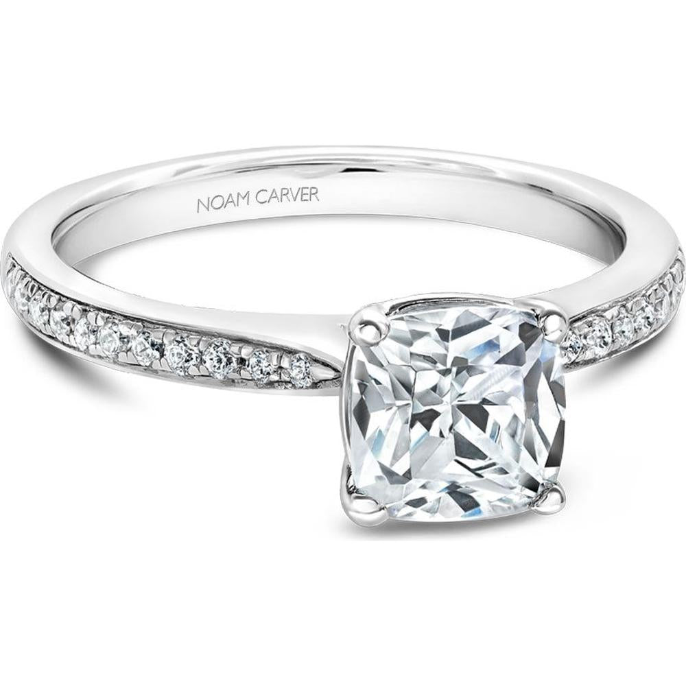 Cushion Cut Diamond Engagement Ring with Micro-Pav&eacute; Band in White Gold by Noam Carver<em> - Choose Your Center Diamond: 1 to 5 Carats, Sustainable Lab-Grown or Natural Earth-Mined</em>