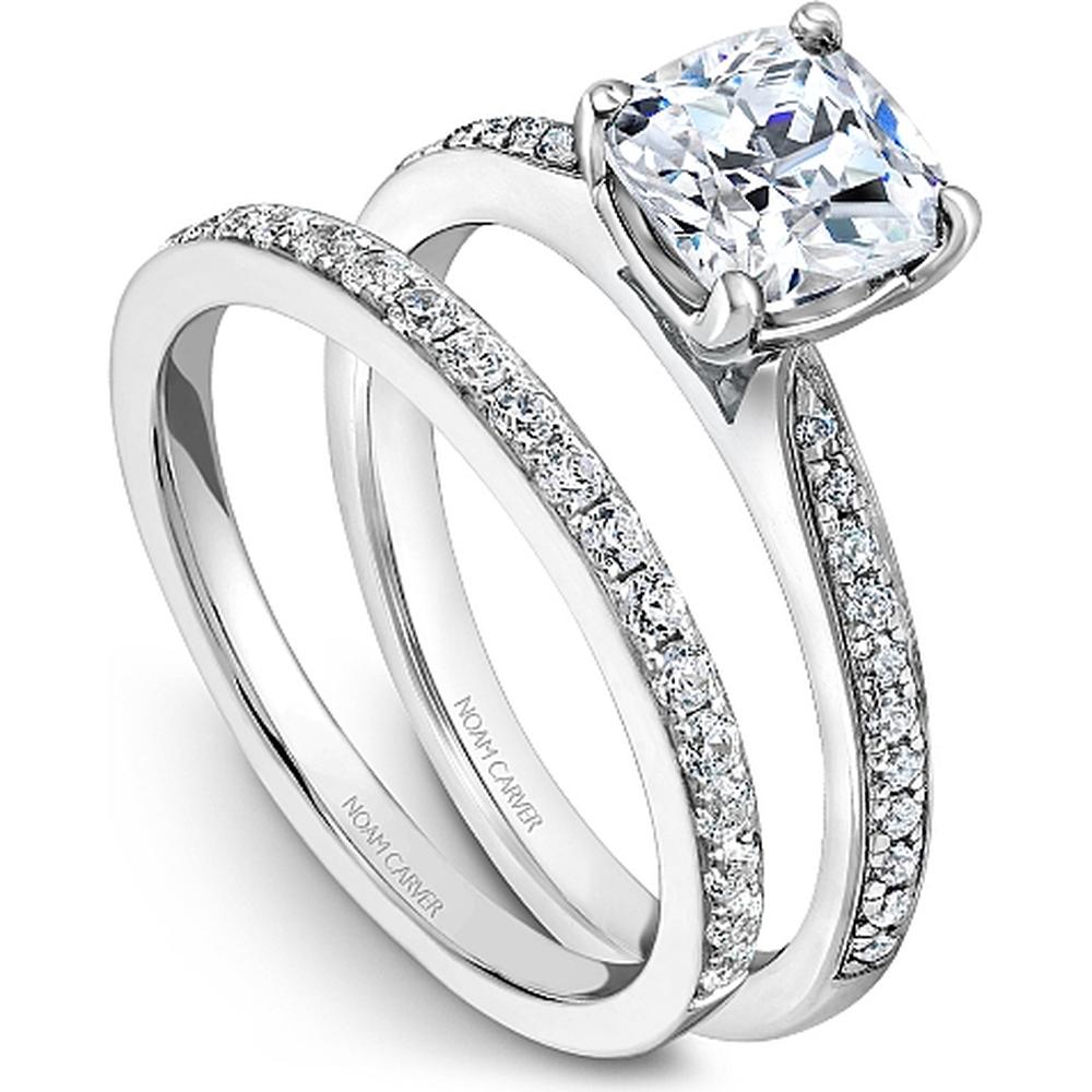 Cushion Cut Diamond Engagement Ring with Micro-Pav&eacute; Band in White Gold by Noam Carver<em> - Choose Your Center Diamond: 1 to 5 Carats, Sustainable Lab-Grown or Natural Earth-Mined</em>