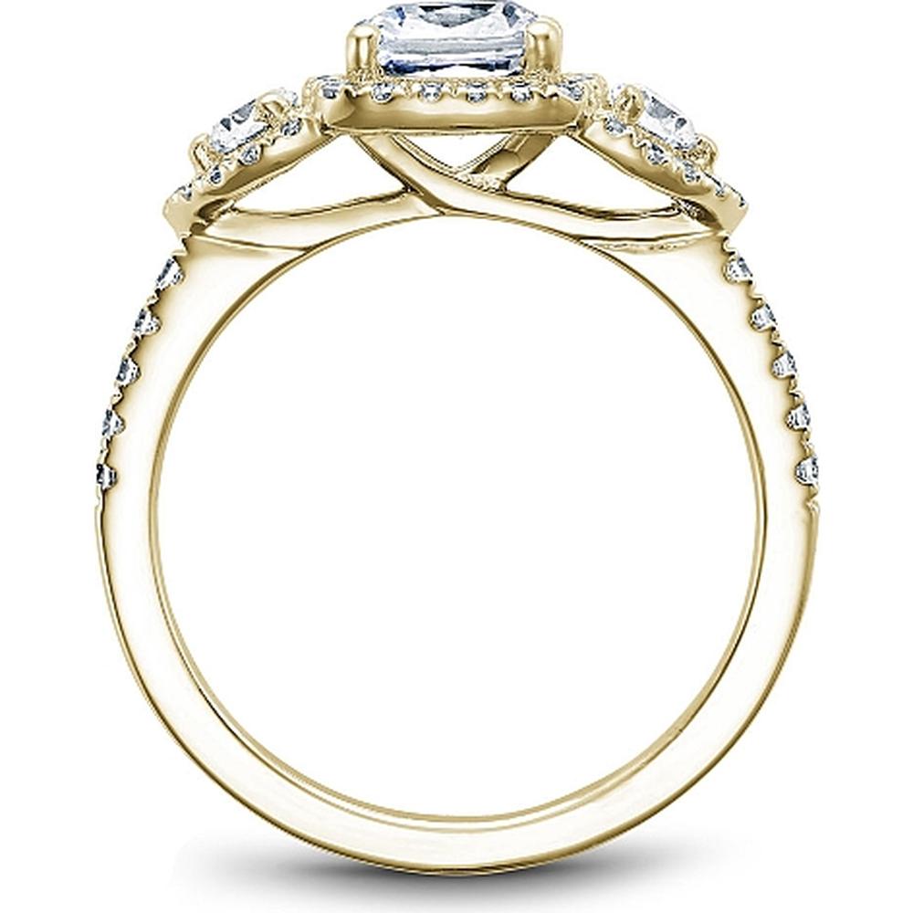 Cushion Cut Diamond Engagement Ring with Three-Stone Setting and Pavé Band in Yellow Gold by Noam Carver<em> - Choose Your Center Diamond: 1 to 5 Carats, Sustainable Lab-Grown or Natural Earth-Mined</em>