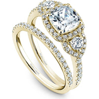 Cushion Cut Diamond Engagement Ring with Three-Stone Setting and Pavé Band in Yellow Gold by Noam Carver<em> - Choose Your Center Diamond: 1 to 5 Carats, Sustainable Lab-Grown or Natural Earth-Mined</em>