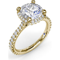 Cushion Cut Diamond Halo Engagement Ring Setting with Cathedral Setting and Pavé Band by Fana - 0.68 Carat Total Diamond Weight