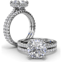 Cushion Cut Diamond Halo Engagement Ring Setting with Cathedral Setting and Pavé Band by Fana - 0.68 Carat Total Diamond Weight