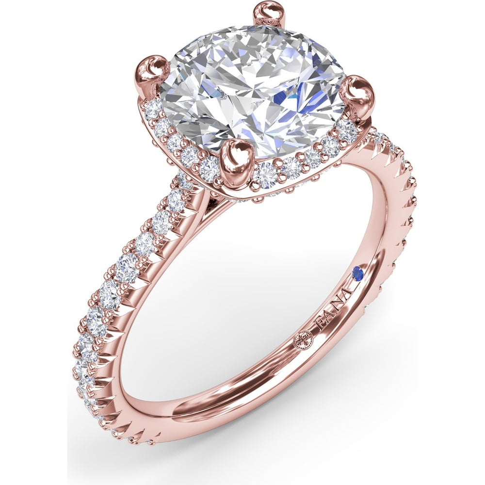 Cushion Cut Diamond Halo Engagement Ring Setting with Cathedral Setting and Pavé Band by Fana - 0.68 Carat Total Diamond Weight