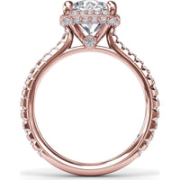 Cushion Cut Diamond Halo Engagement Ring Setting with Cathedral Setting and Pavé Band by Fana - 0.68 Carat Total Diamond Weight