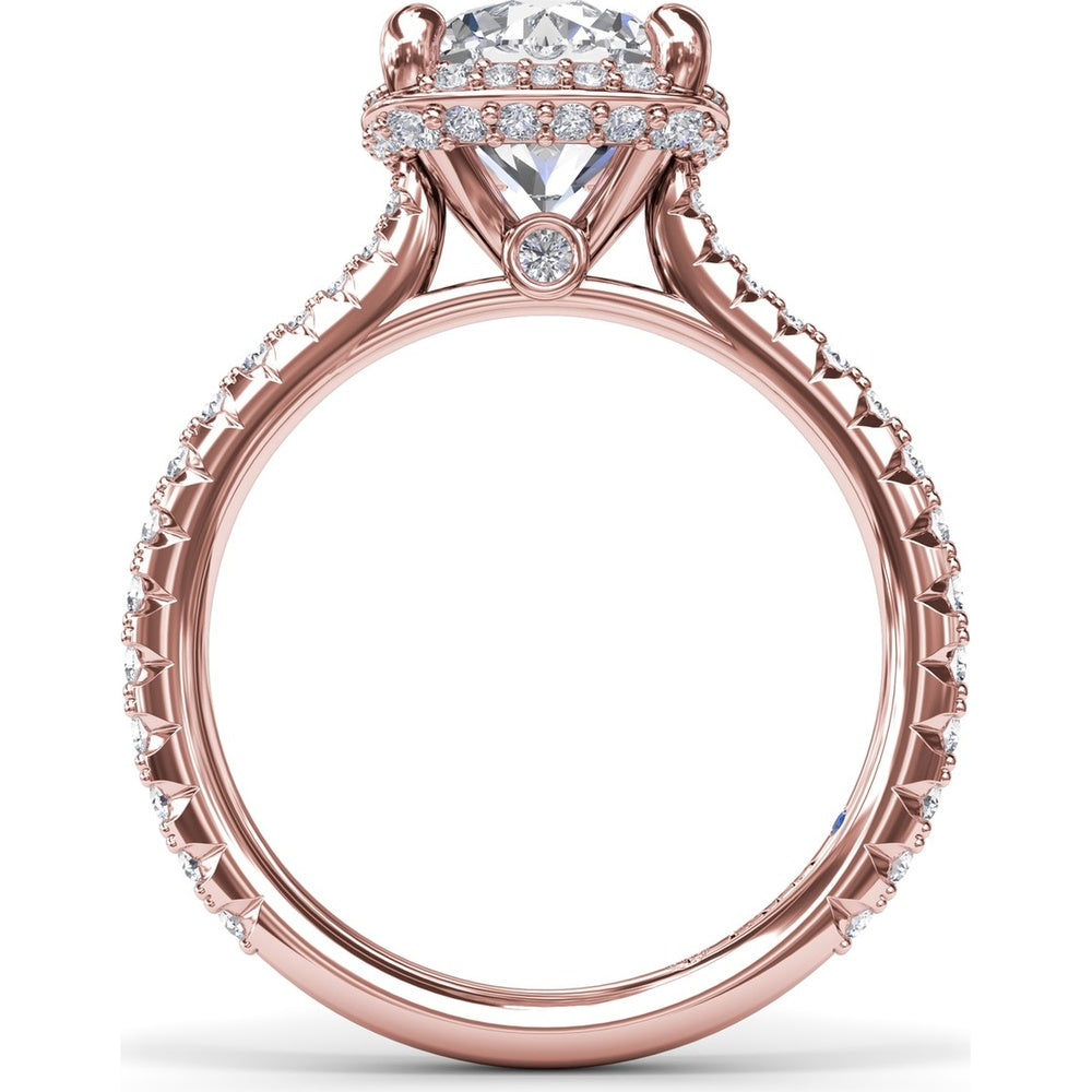 Cushion Cut Diamond Halo Engagement Ring Setting with Cathedral Setting and Pavé Band by Fana - 0.68 Carat Total Diamond Weight