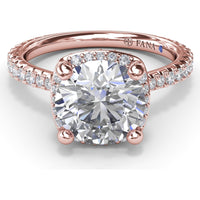 Cushion Cut Diamond Halo Engagement Ring Setting with Cathedral Setting and Pavé Band by Fana - 0.68 Carat Total Diamond Weight