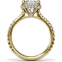 Cushion Cut Diamond Halo Engagement Ring Setting with Cathedral Setting and Pavé Band by Fana - 0.68 Carat Total Diamond Weight
